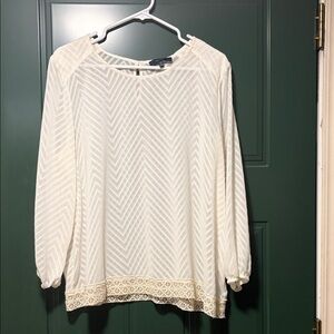 Ivory Chevron Lace-Hem Long Sleeve Tunic Top